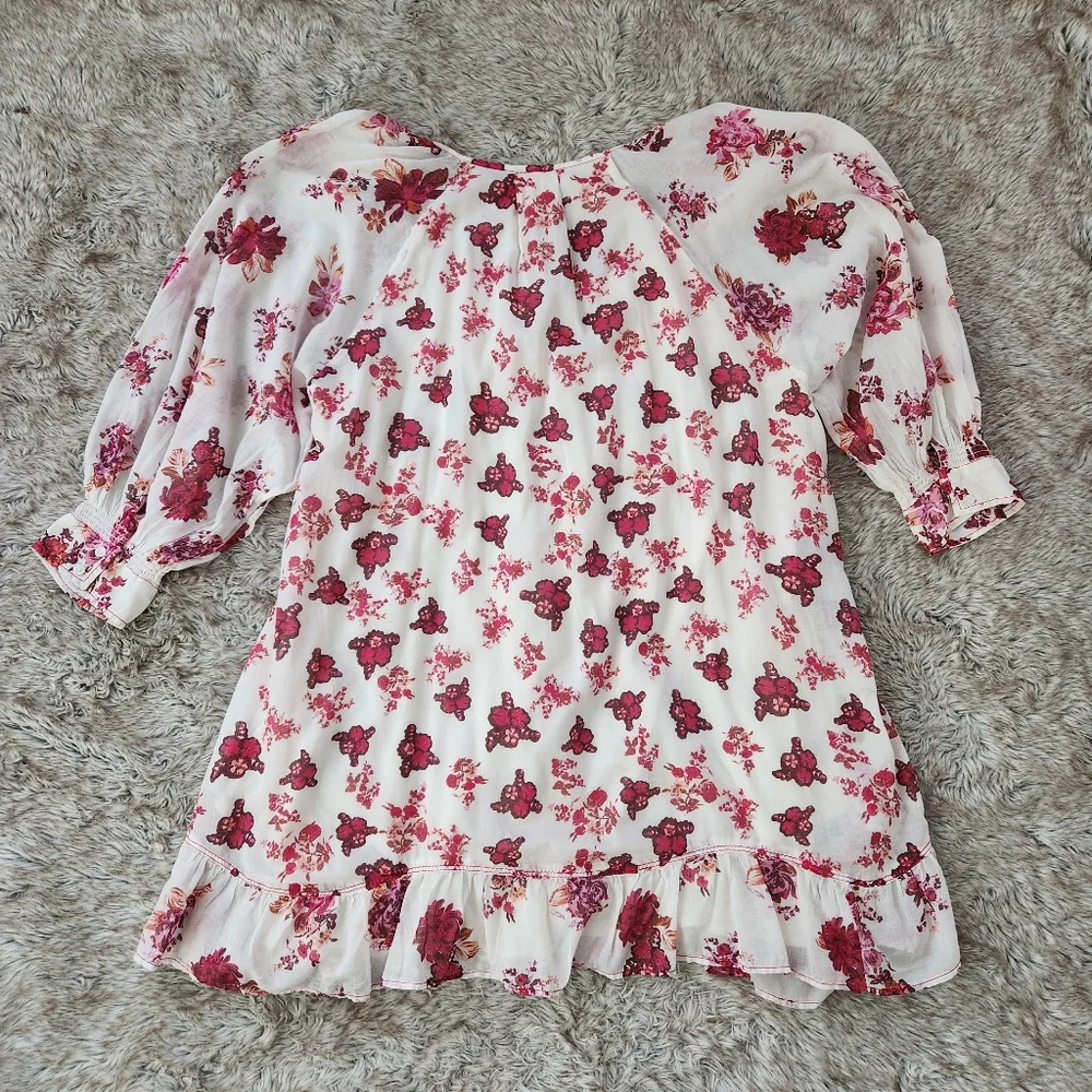 Free People Camella Mini Dress‎ White And Pink Floral Print Women's Size Large